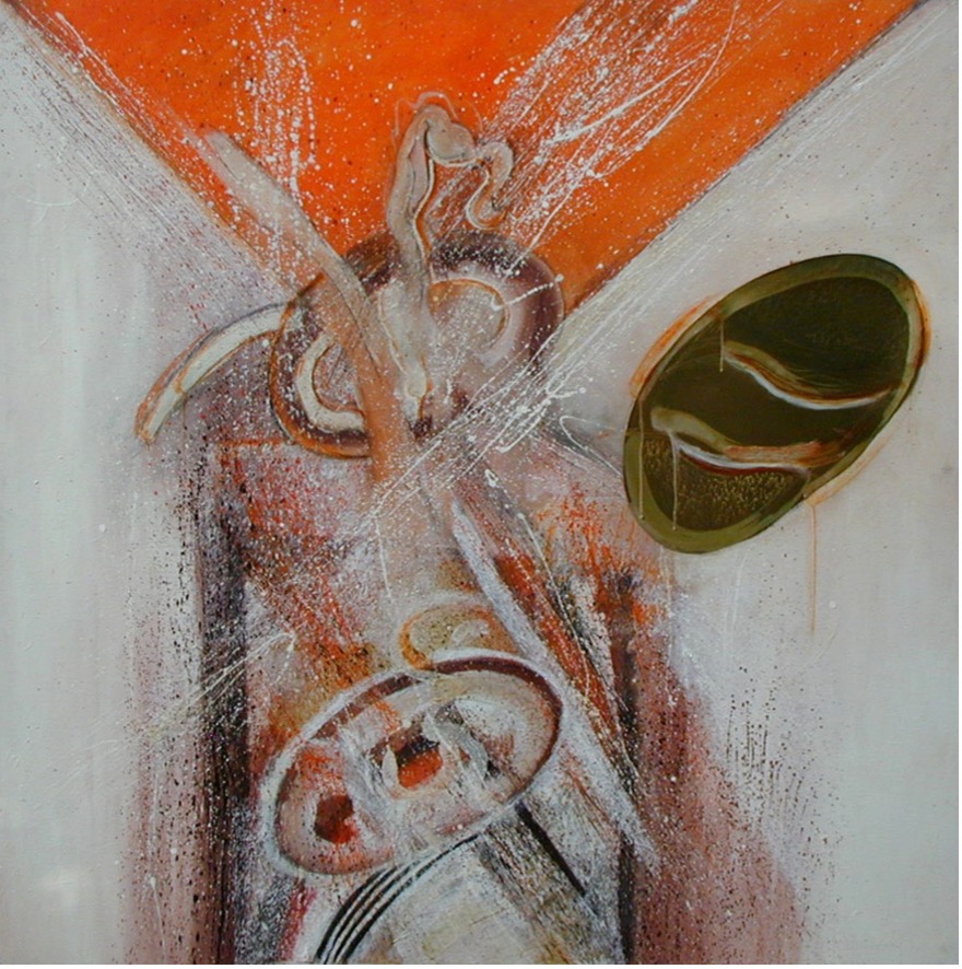 BALLERINA, 1993, m 1,5x1,50, collage con carta giappponese e lastra d'ottone incisa. cera, acrilico e tecnica mista